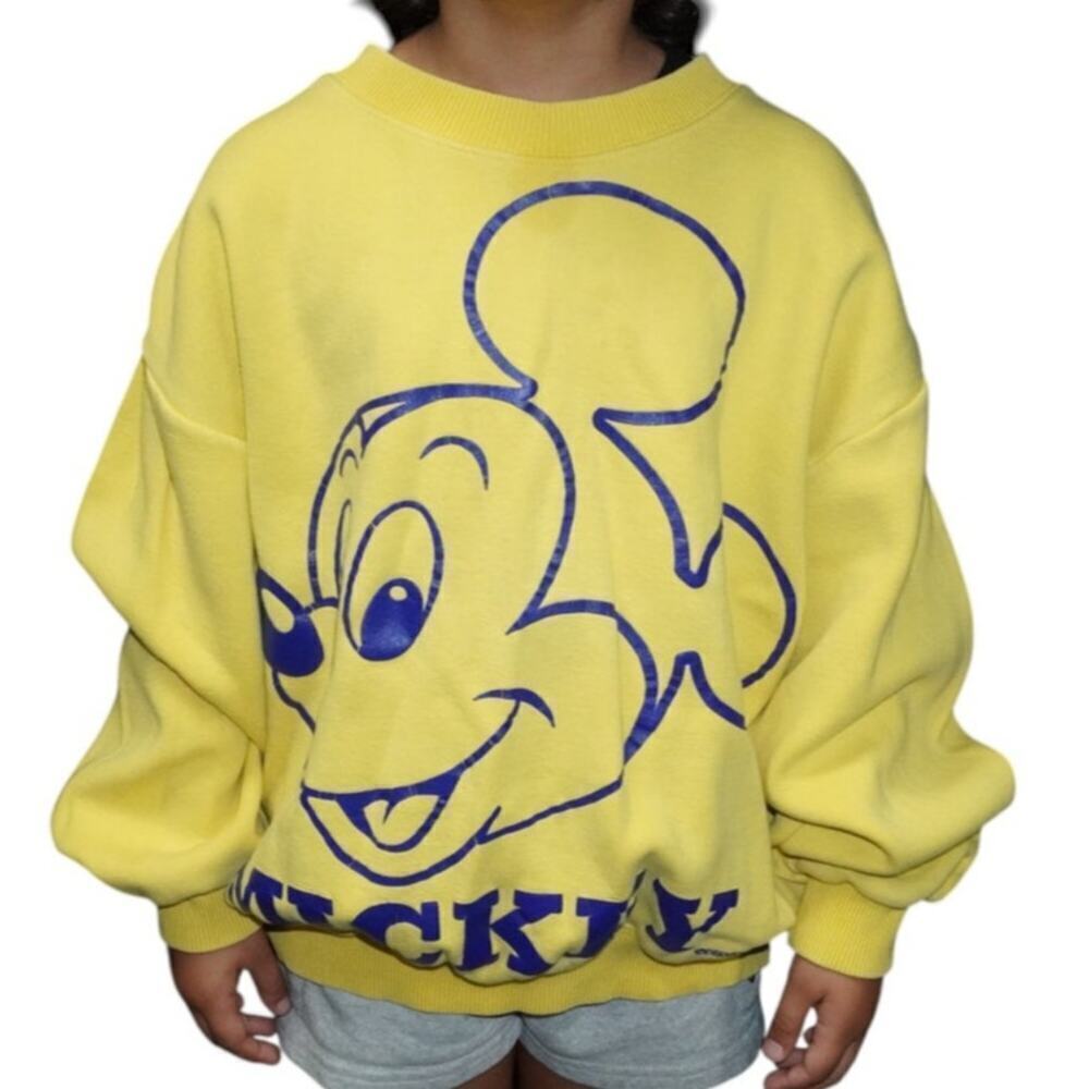 Vintage Mickey Mouse Sweatshirt Yellow Blue Graphic – Youth L / Women’s XS-S